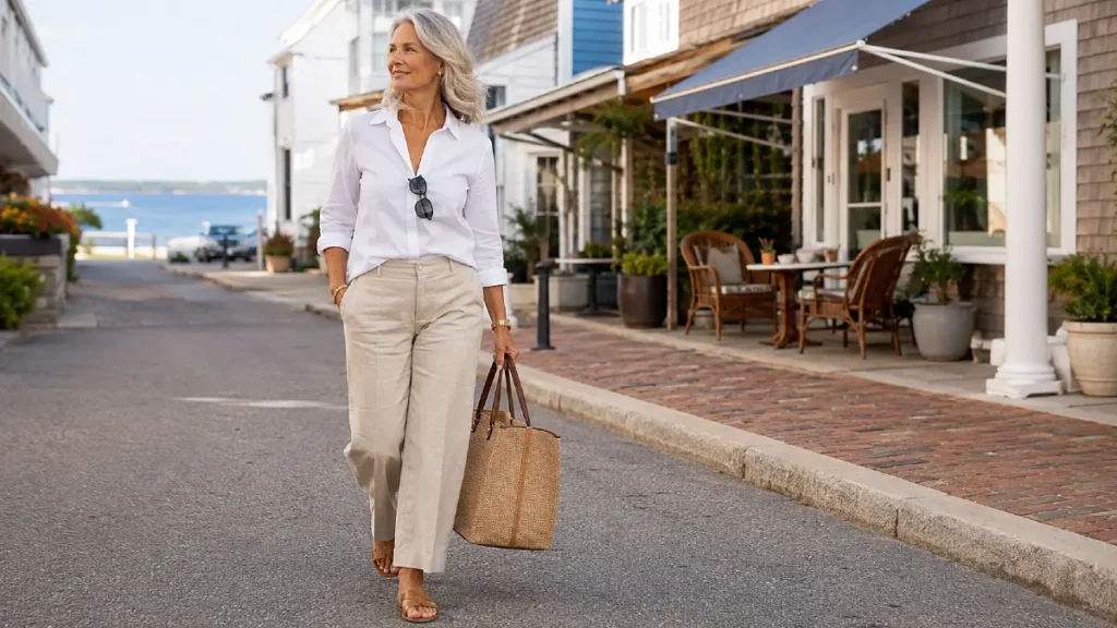 Coastal grandmother style for women over 50