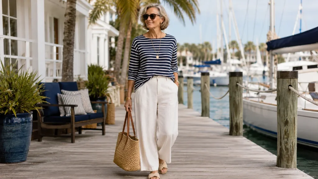 Coastal and nautical summer textures for women over 50