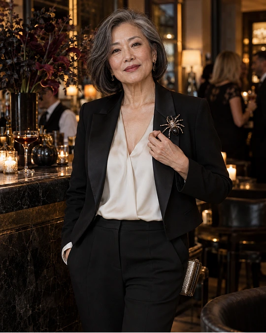 Halloween detail in a stylish outfit for women over 50