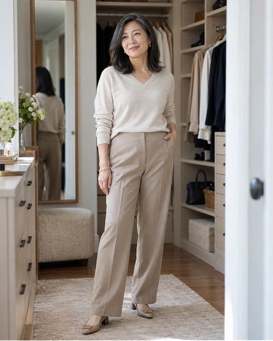 Comfortable waistline and clean silhouette Thanksgiving outfit over 50