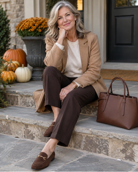 Shoes jewelry and layers for Thanksgiving dinner outfits over 50