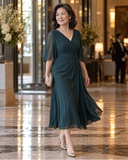 Elegant wedding guest silhouette for women over 50