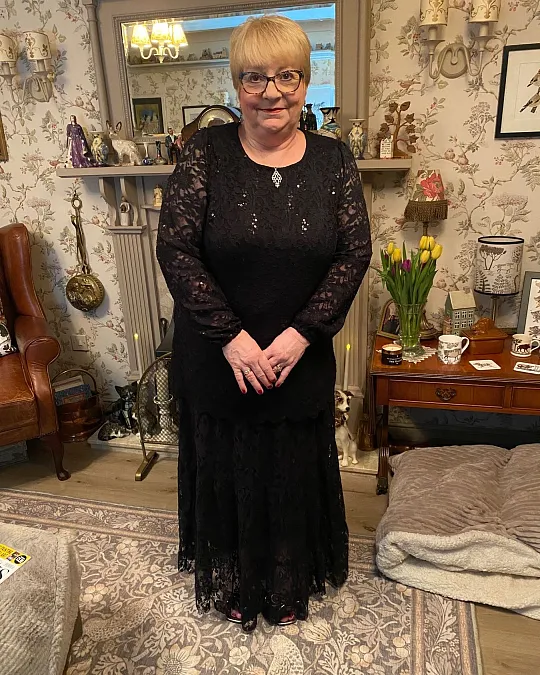 Black lace evening Christmas dress for women over 50
