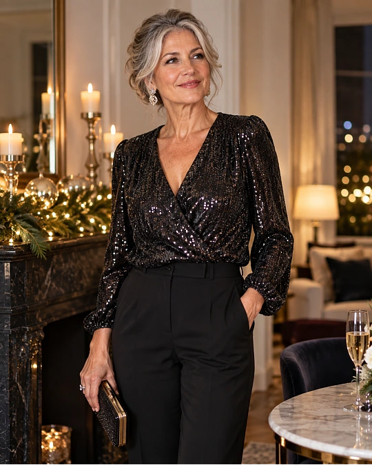 Festive textures for New Year’s Eve outfits for women over 50