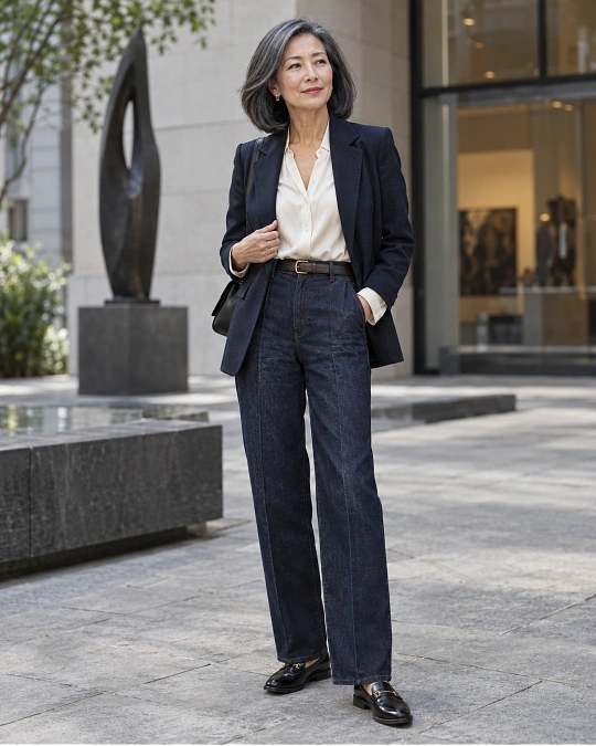 Dark denim trend for women over 50 in 2026