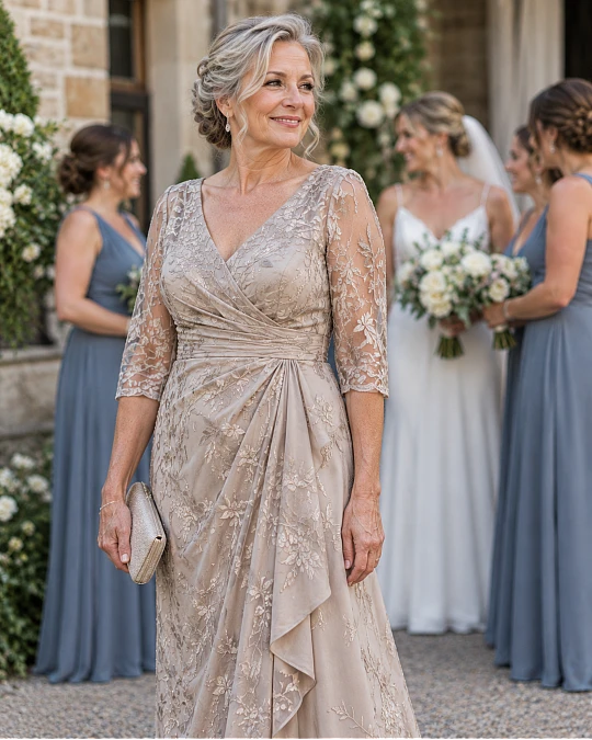 Mother of the bride outfit coordinated with wedding colors