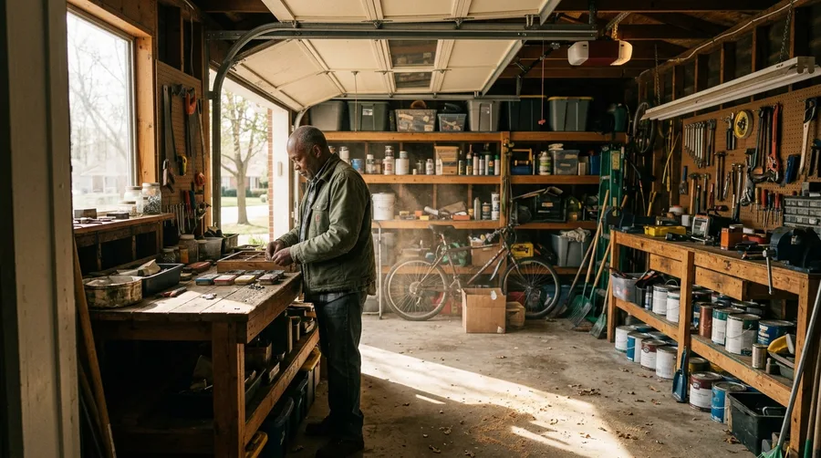 A quiet afternoon in the garage as a peaceful solitary routine after 60