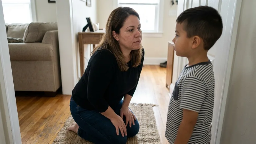 Grandparent sincerely apologizing to a grandchild after making a mistake